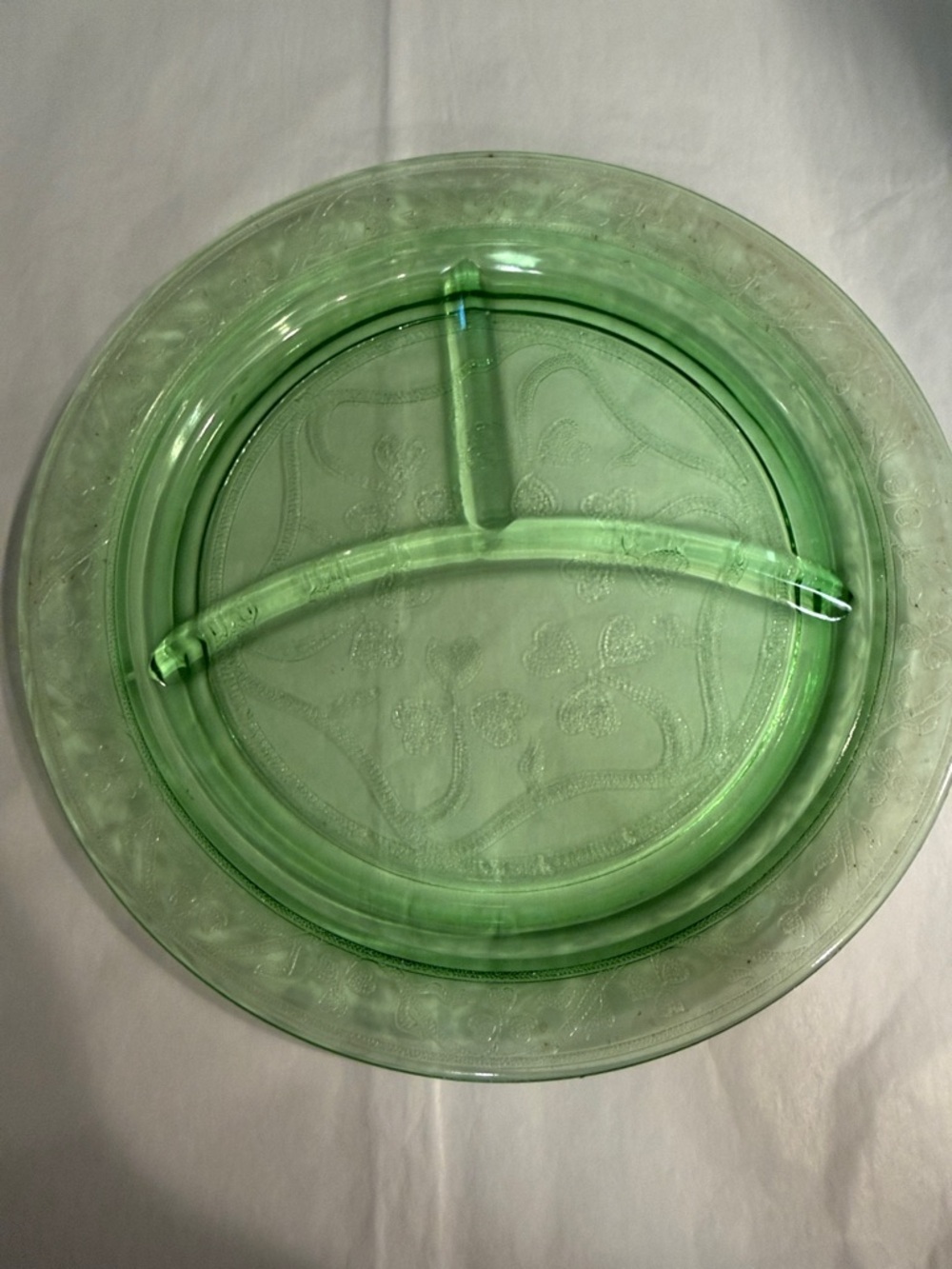 Green Depression Glass Divided Serving Plate set of 6